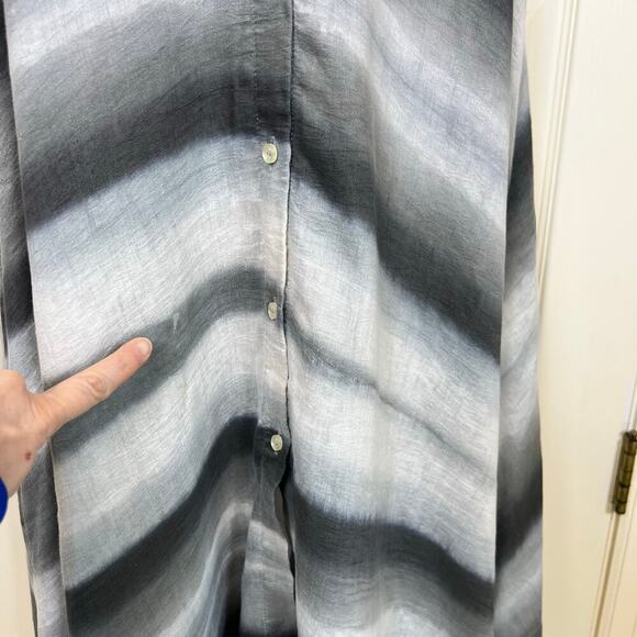 Officine Générale Nadia Linen Button Up Shirt Dress Grey Asymmetric Stripe MED - Picture 9 of 10